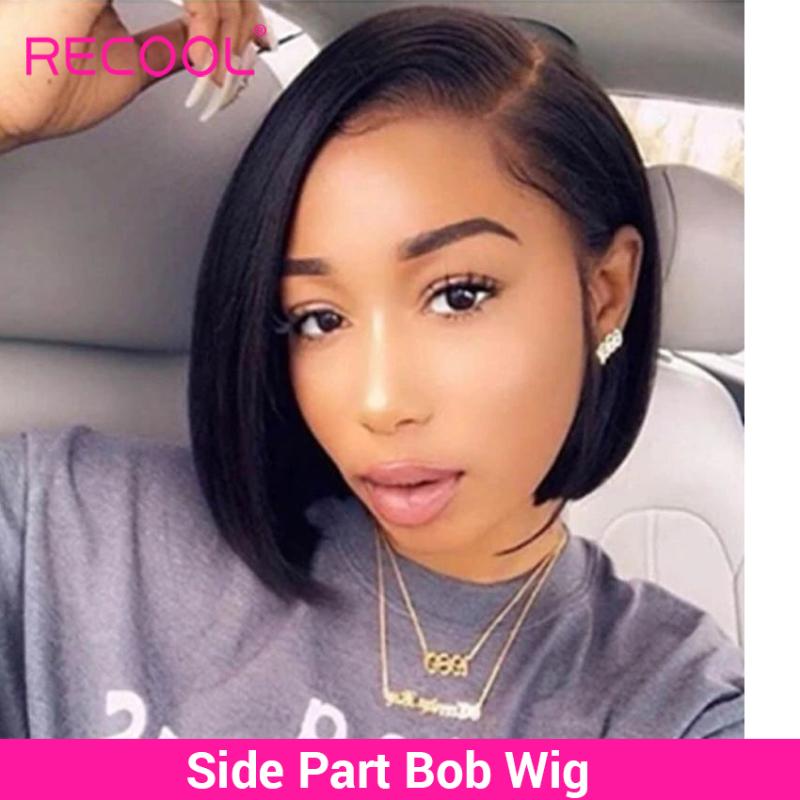 

Recool Side Part Bob Wig Lace Front Human Hair Wigs Brazilian Straight Short Bob Lace Front Wig Pre Plucked Bleached Knots wigs, As pic