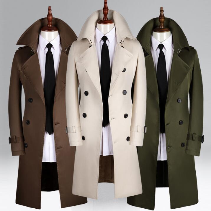 

Beige mens trench coats man middle length coat men clothes england slim fit overcoat long sleeve business Casual spring autumn, Black