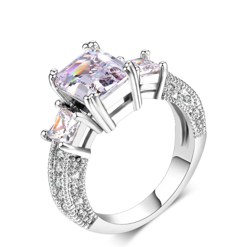 

Exclusive! The Sliver Color Rectangle Prinecess Cut CZ Zircon Engagement Rings For Women HotSale R332