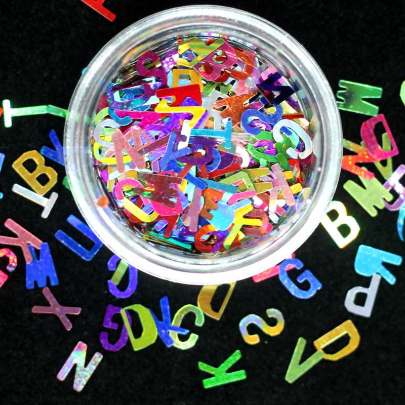 

1Box Sparkly Color letters Nail Sequins Paillette Mixed Neon Holo Laser Nail Glitters 3D Flakes Slices Art Decorations Tips G02