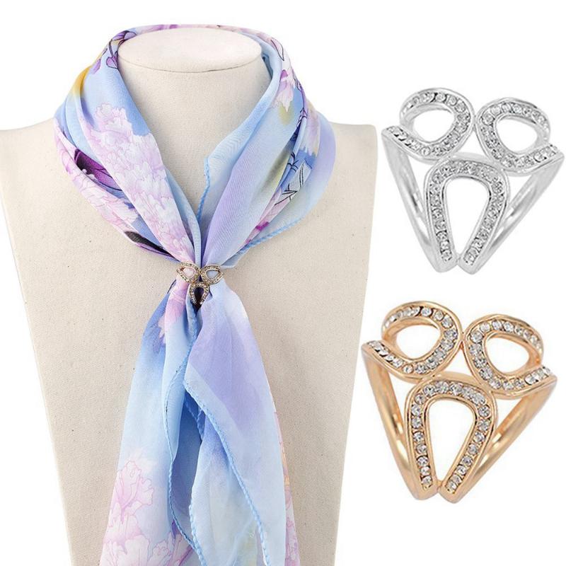 

Fashion Gold Color Crystal Silk Scarf Clip Buckle 2020 New Women Rhinestone Garland Hoop Twine Brooch Pins Jewelry Gift