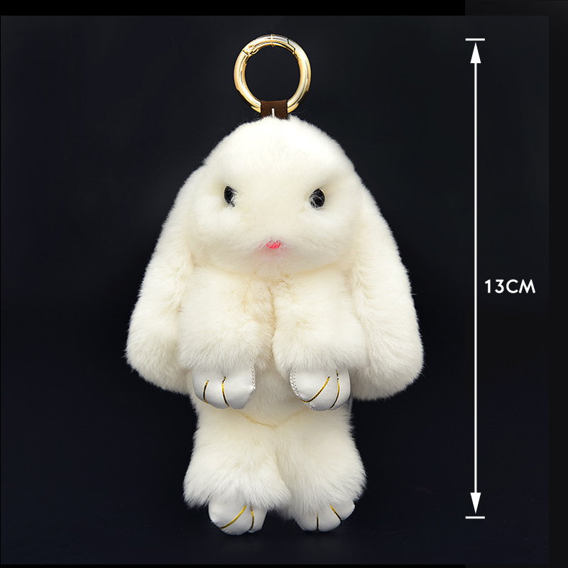 

Keychains Cute Mini Natural Fur Pom Key Chain Women Trinket Toy Doll Bag Car Ring Monster Keychain Party Jewelry Gift