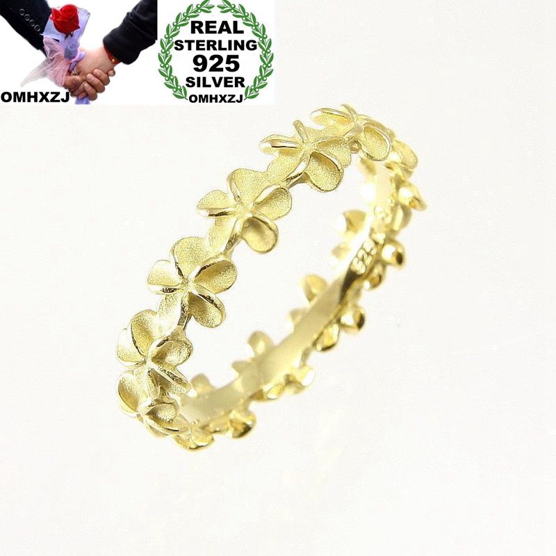 

OMHXZJ Wholesale European Fashion Woman Girl Party Wedding Gift Flower 925 Sterling Silver 18KT Yellow Gold Rose Gold Ring RR435