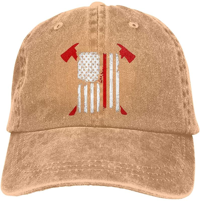 

Firefighter Red Line American Flag With Crossed Axes Unisex Soft Casquette Cap Vintage Adjustable Baseball Caps, Gray
