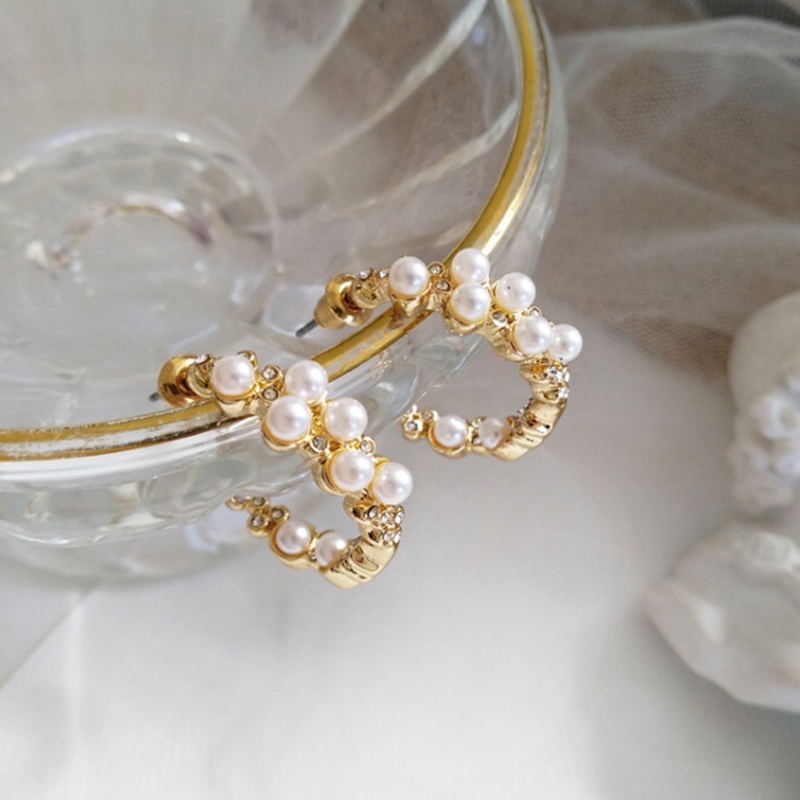

LATS Creative C-shaped Baroque Zircon Hoop Earrings Korean Geometric Round Pearl Earrings for Women 2020 Fashion Jewelry Earings