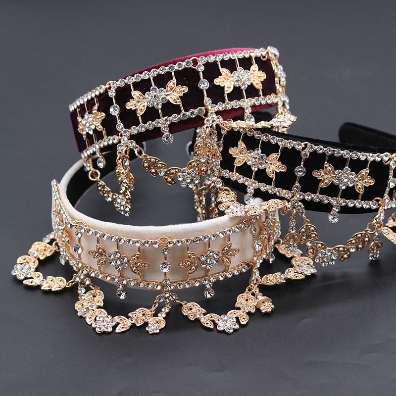 

Exaggerated Personality Hairband Baroque fashion temperament rhinestone geometric tassel exaggerated Jane prom hair hoop 691