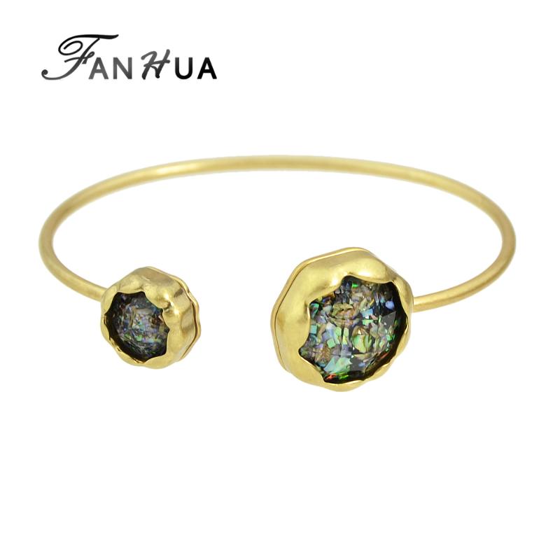 

New Fashion Gold-Color Open Cuff Bangles White Green Colorful Stone Boho Bracelets for Women