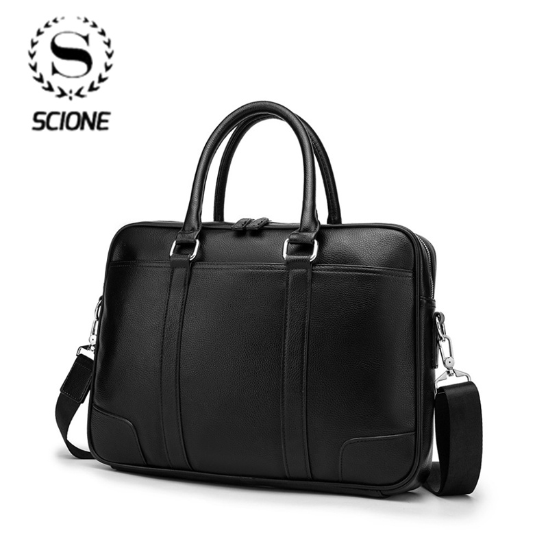 

Scione PU Leather Men's Briefcases 14" Laptop Handbag Cowhide Men Business Crossbody Bag Messenger Shoulder Bags for Men, Black