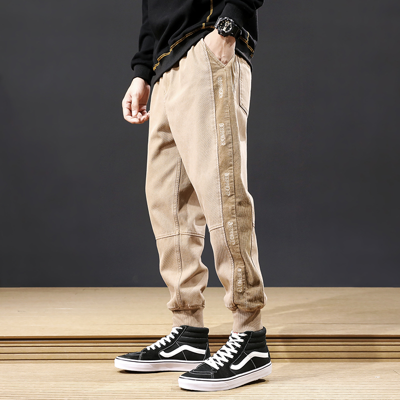 

Japanese Vintage Fashion Men Jeans Loose Fit Spliced Designer Cargo Pants Men Jogger Harem Trousers Streetwear Hip Hop Jeans, Khaki