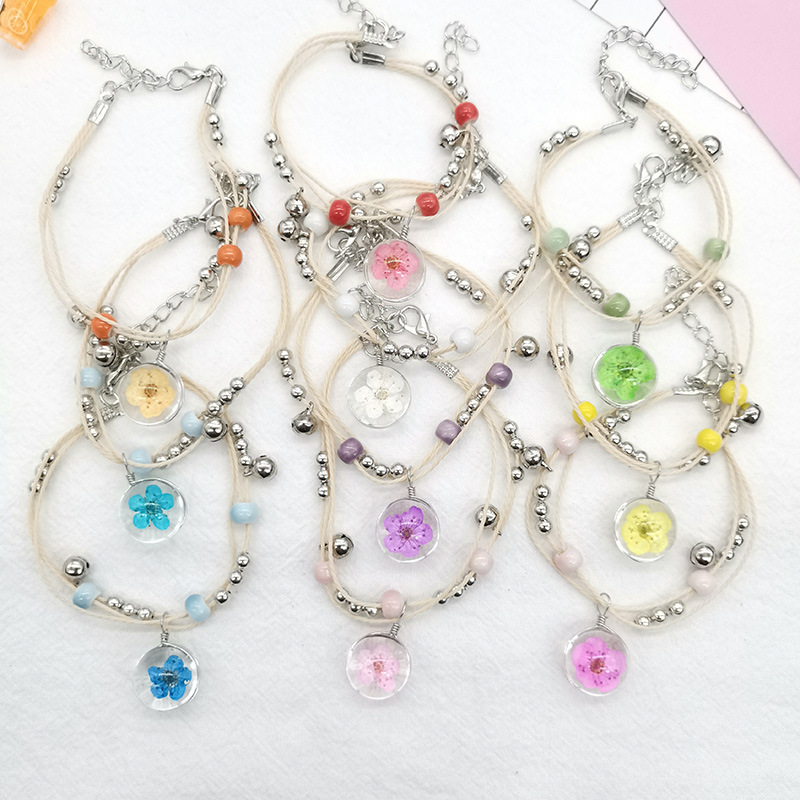 

Charm Bracelets Ethnic Style Peach Blossom Real Flower Weaving Girls Bracelet Creative Eternal Dried Specimen 10-SL28
