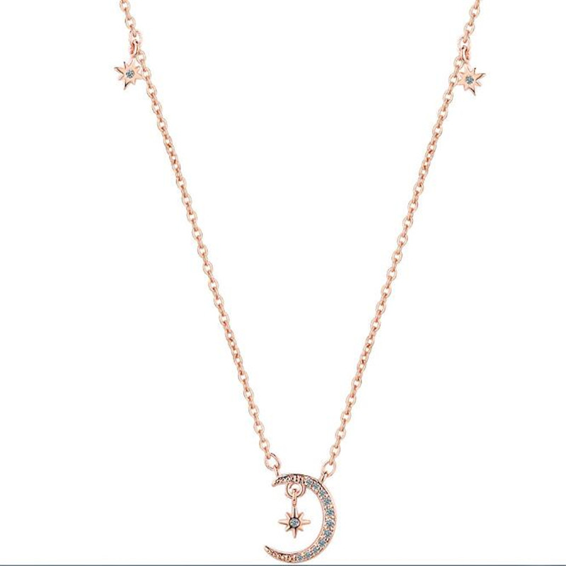 

2020Classic Stainless Copper Women's Necklace Fashion Moon Star Clavicle Chain Necklaces For Women Sweater Chain