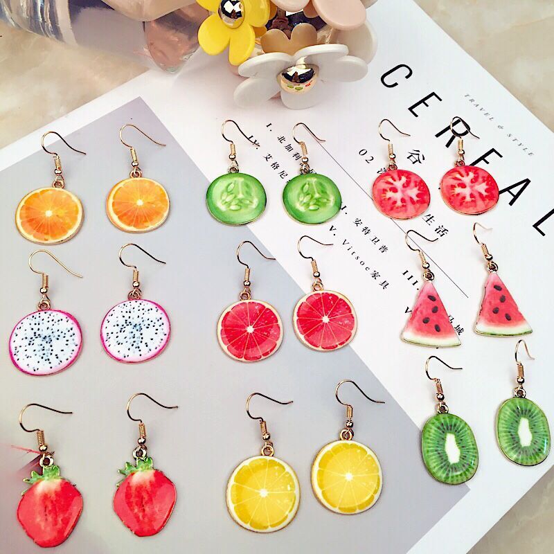 

1pair Summer sweet and lovely simulation watermelon strawberry fruit female earrings ear jewelry holiday party gifts
