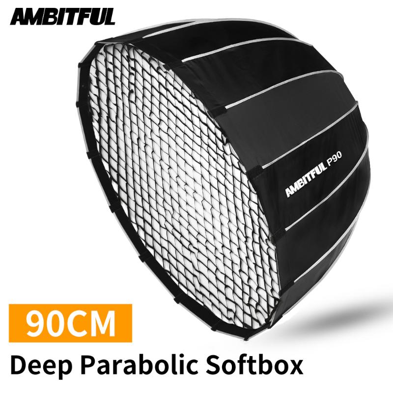 

AMBITFUL P90 Portable 90CM 16 Rods Deep Parabolic Softbox with Honeycomb Grid Bowens Mount Studio Speedlite Flash Softbox