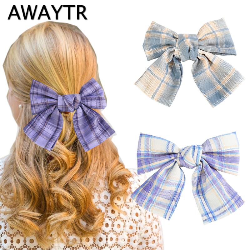 

AWAYTR Korea 2020 New Girls Cloth Bow Barrette Hair Clips Women Hair Accessories Ponytail Clip Fashion Lattice Big Bow Hairpins