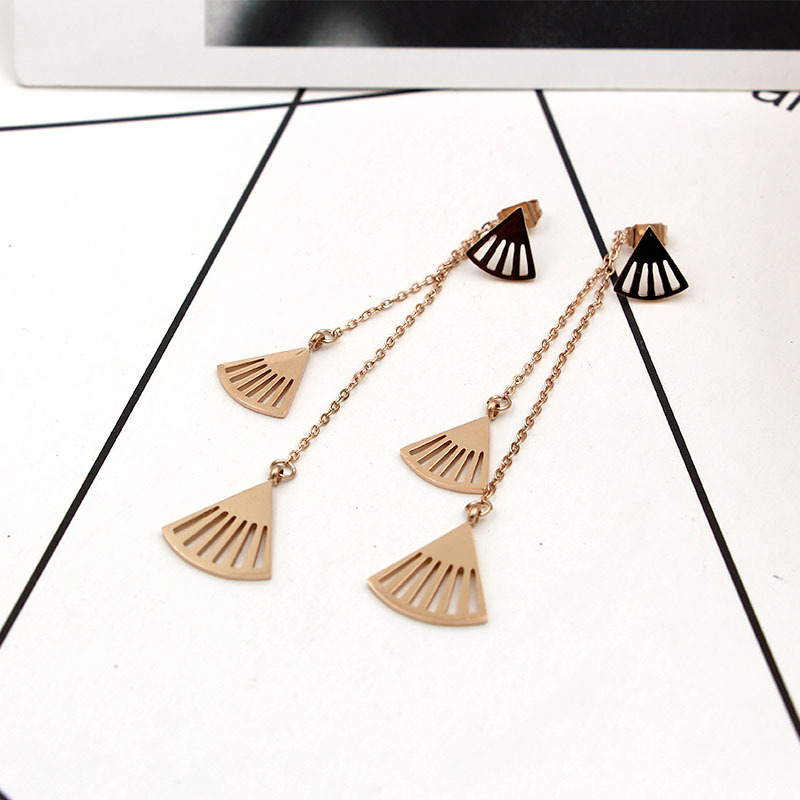 

Fashion new tassel triangular fan-shaped rose gold long earrings earrings jewelry for women's best gift