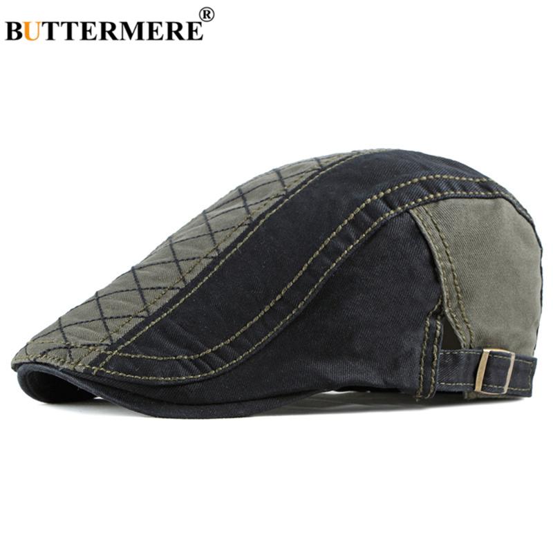 

Berets BUTTERMERE Flat Cap For Men Beret Hat Black Army Green Patchwork Spring Suumer Cotton Casual Men's Ivy Hats