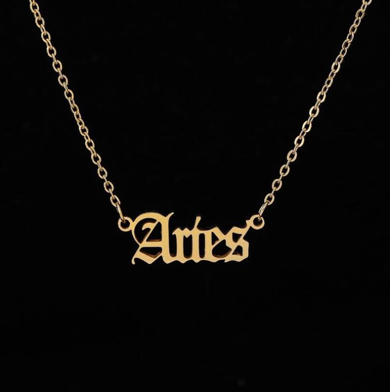 

2020 New Constellation Zodiac Necklaces Jewelry for Women Antique Style Designed Letter Taurus Aries Necklaces Collier