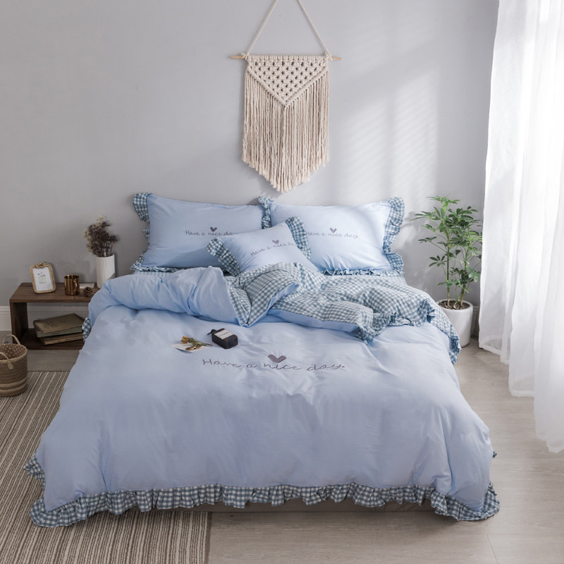 

Bedding Sets Net Red Ins Princess Wind Pure Cotton Four Piece Set Girl's All 1.8m Dormitory Quilt, Blue