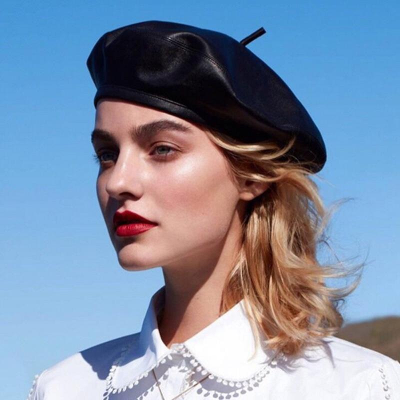 

2020 Fashion Womens Real Leather Hats Cute Ladies Natural Sheepskin Beret, White