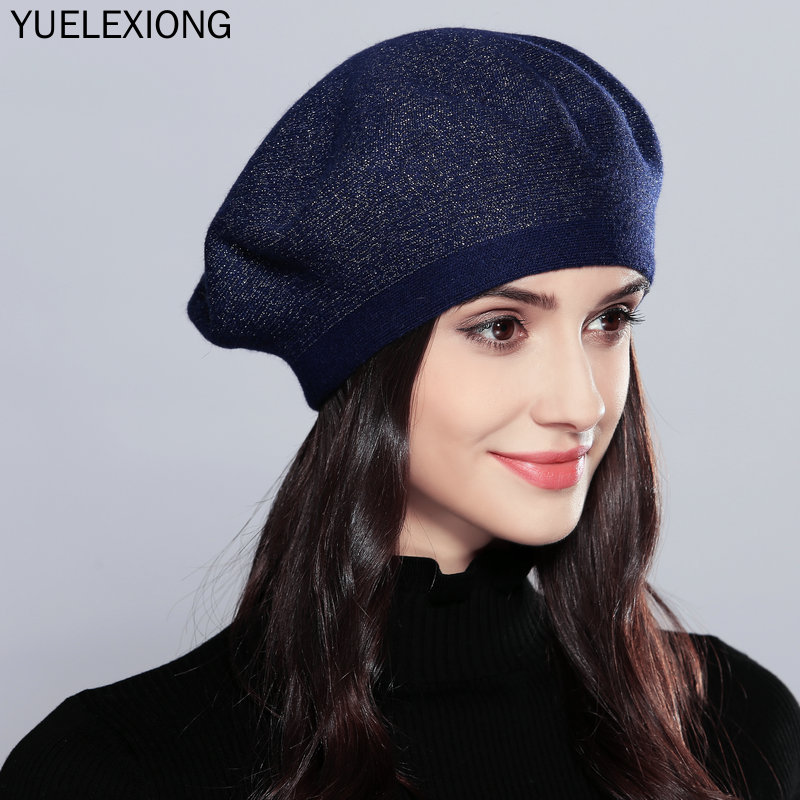 

Knitted Beret Hat 2020 New Fashion Winter Berets Femme Classic Brand High Quality Pure Wool Cashmere Women Lady Bonnet Hats, Black