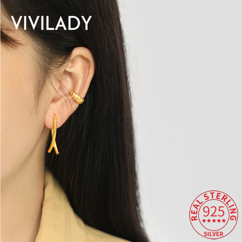 

VIVILADY 100% 925 Sterling Silver X-shaped Cross Geometric Women Hoop Earrings Chic Piercing Delicate Lady Jewelry Brincos