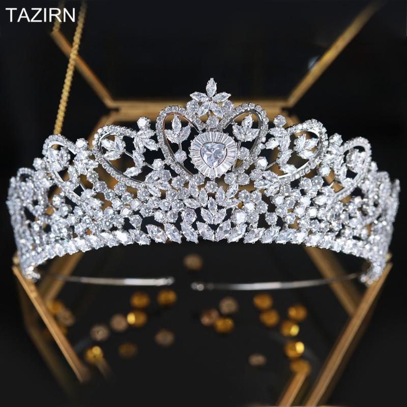 

Heart Shapes 5A Zircon Wedding Bridal Tiaras Full Cubic Zirconia Pageant Queen Crowns for Quinceanera CZ Hair Jewelry for Women