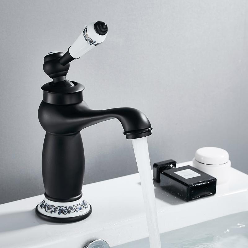 

Luxury Basin Bath Faucet European Retro Single Handle Black Chrome for Cold and Hot Water Sink Mixer Tap Mixer