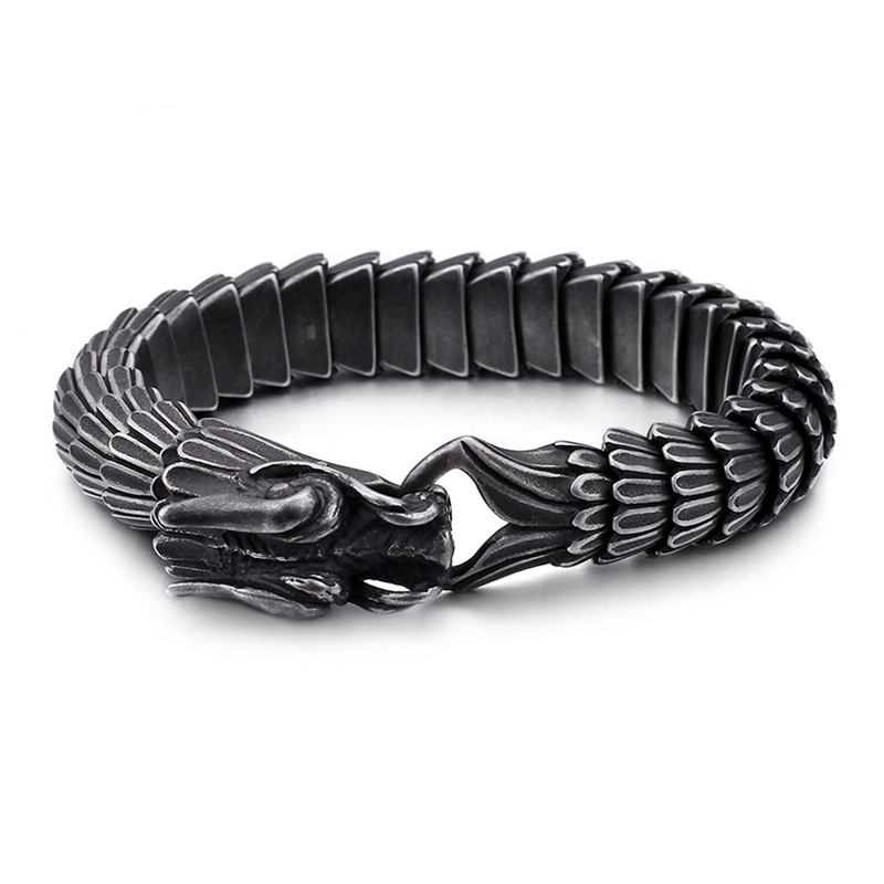 

Titanium Steel Men Vintage Bracelet Personality Dragon Male Punk Cool Chains Boys Dragonbone Hip Hop Bangle Gun Black