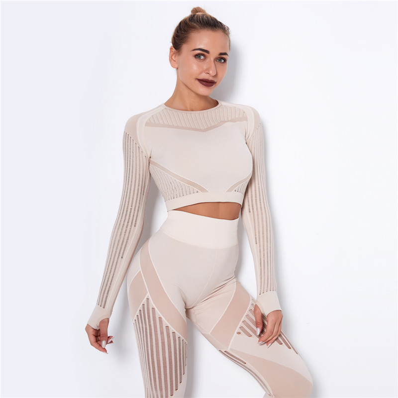 

Hollow Out Sports Shirts Seamless Crop Tops Long Sleeve Fitness Yoga Shirts Gym Workout Sports Tops Fitness Women, Tops dark grey