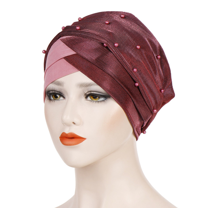

Caps Headwrap Caps Women Bright Wire Cotton Bead Cross Turban Hat Headwear Cancer Chemotherapy Beanies Hair Accessories