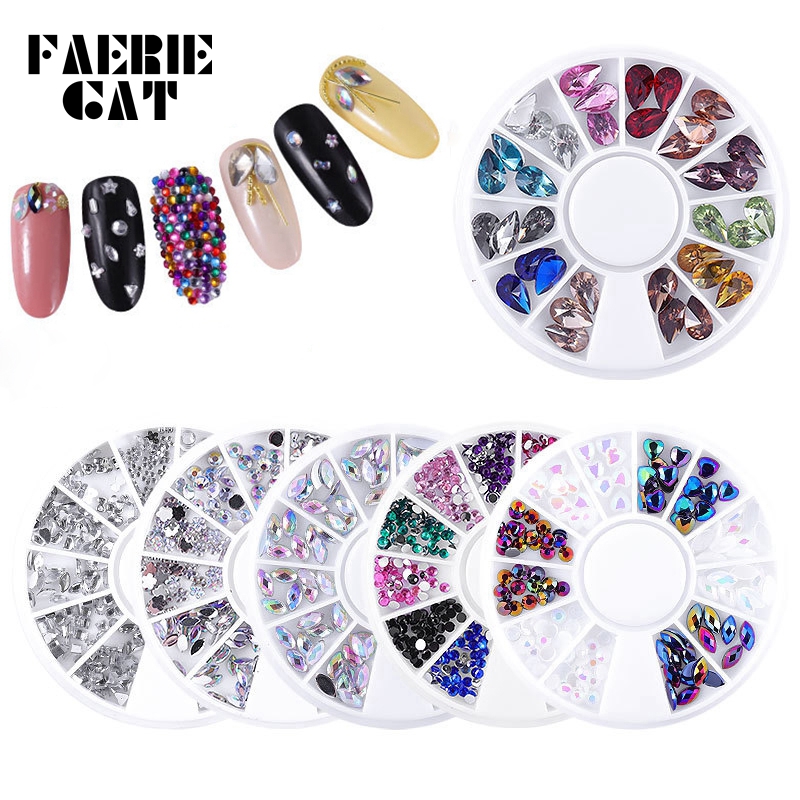 

12 Grids Nail Jewelry Fruit Soft Pottery Agate Diamond Resin Rhinestones AB Colorful Pearl Stones Alphabet Sequin Nail Art Decor