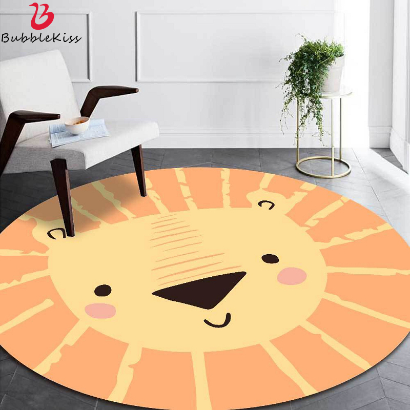

Bubble Kiss Creative Area Rug Cartoon Cute Little Lion Orange Rugs For Modern Living Room Japanese Style Round Carpet Kids Rug