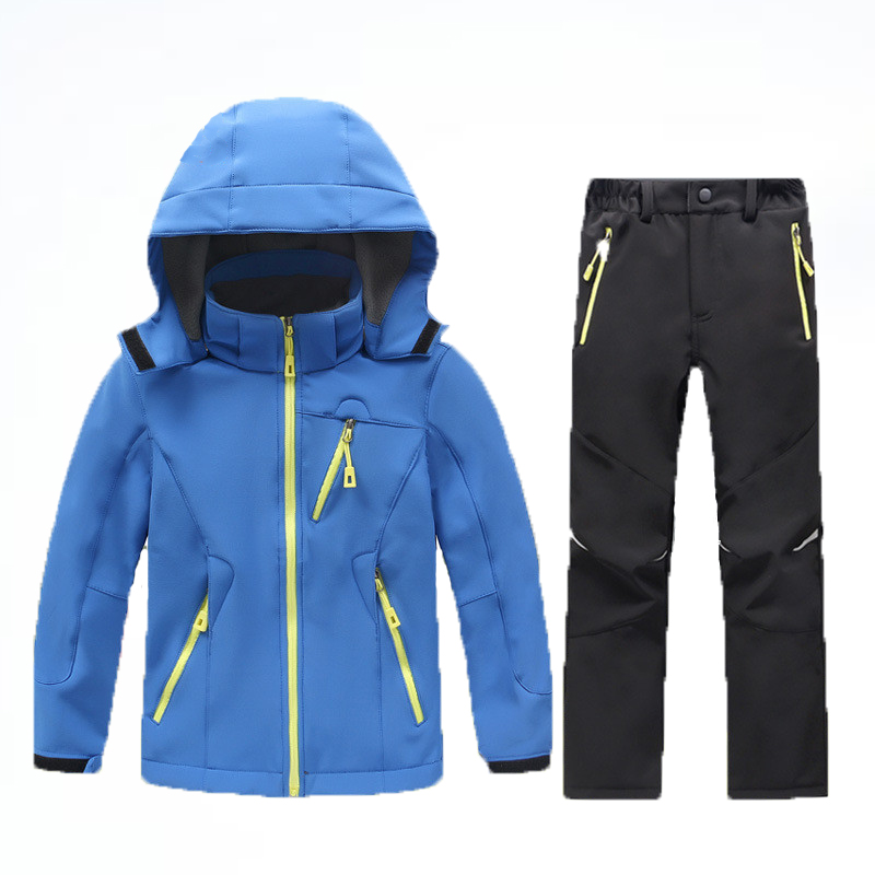 

Children Winter Fleece Jacket Pants set Boy Girl Skiing Camping Sport Suit Outdoor Waterproof Kid Softshell Hiking Clothing, Pants 8