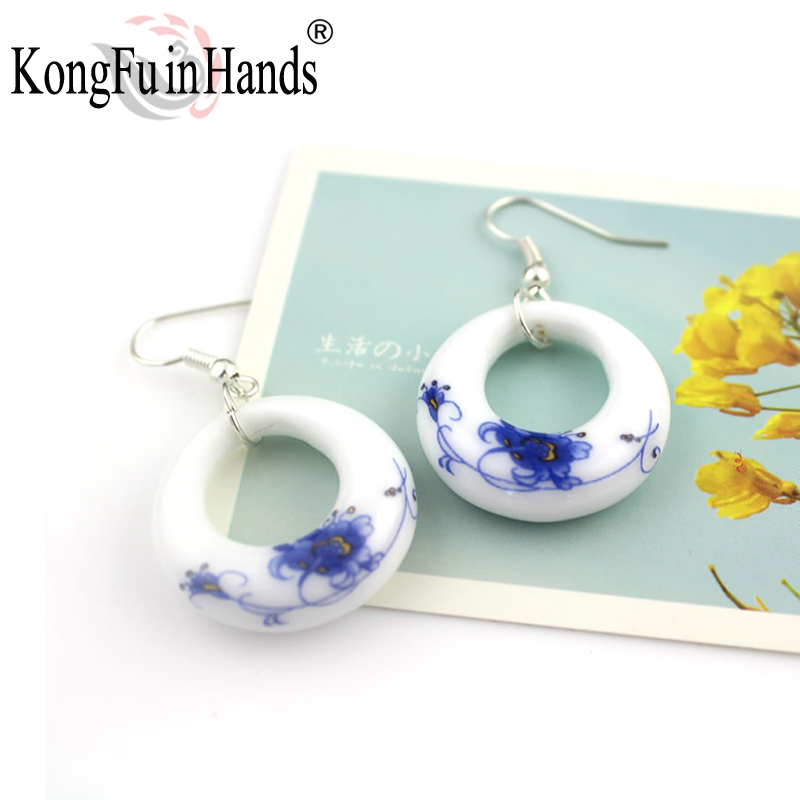 

Fashion Romantic Blue and White Porcelain Earring Water Drop Little Flower Noble Elegant Erarrings Freeshipping Accessories