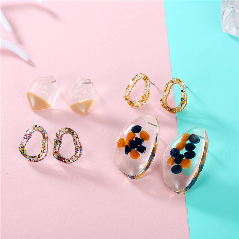 

Dayoff New Transparent Irregular Earing Fashion Simple Stud Earrings Geometric Small Geometric Earstud Women Jewelry E690