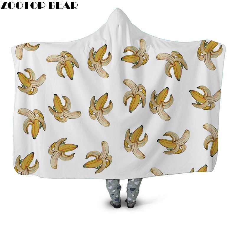 

Creative Banana Wearable Hooded Blanket Fleece Blanket Youth Bed Plush Bedspread Plush Cover Travel Sherpa