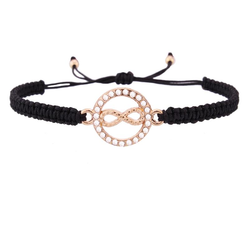 

Charm Bracelets Round Infinity Bracelet Cute Full Jeweled Black Blue Pink Red String Braided Adjustable Friendship Femme Cordon