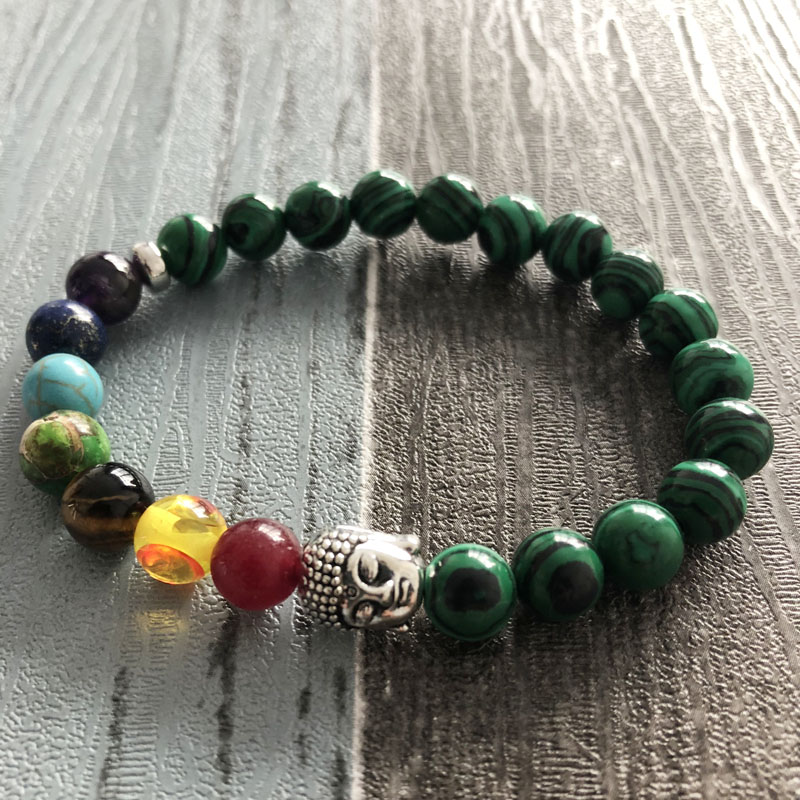 

7 Chakra Healing Bracelet Buddhist Buddha Jewelry Mala Yoga Om Wrist Malachite bracelet chakra Prayer Beads Bracelets For Women