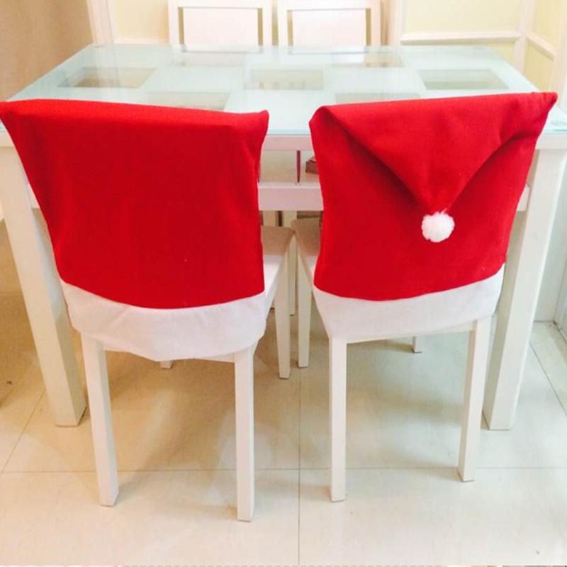 

Christmas Decorations 4/6pcs Santa Claus Cap Chair Cover Dinner Table Red Hat Back Year Decoration For Home