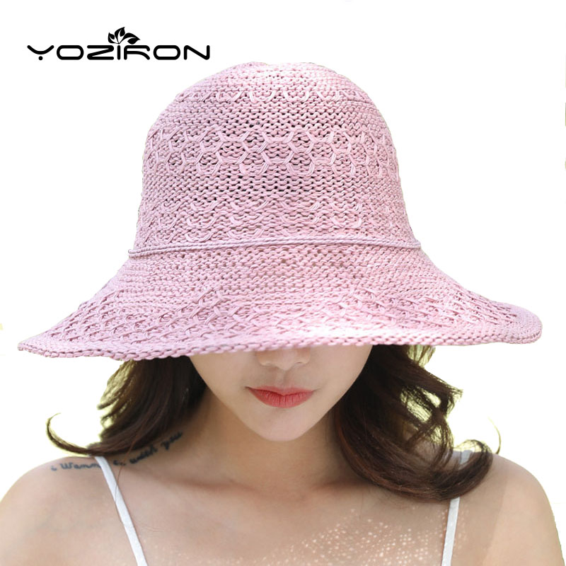

Pink Summer Straw Hat Women Ribbon Bow Summer Beach Caps Casual Adult Solid Ladies Sun Caps For Beach Foldable Bucket Hats