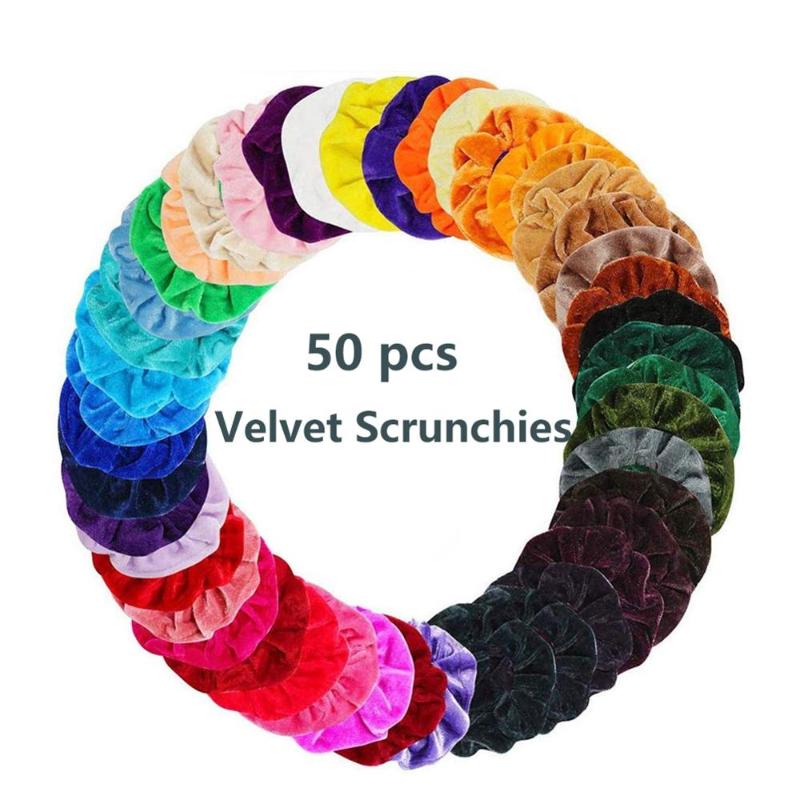 

50 Pcs Velvet Hair Scrunchies Women Girls Elastic Hair Rubber Bands Accessories Tie Ring Rope Ponytail Holder