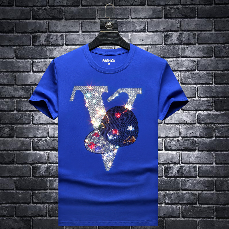 

Trendy youth T-shirt men's 2020 new trendy brand handsome short sleeve summer base shirt large size hot diamond half sleeve, Yellow