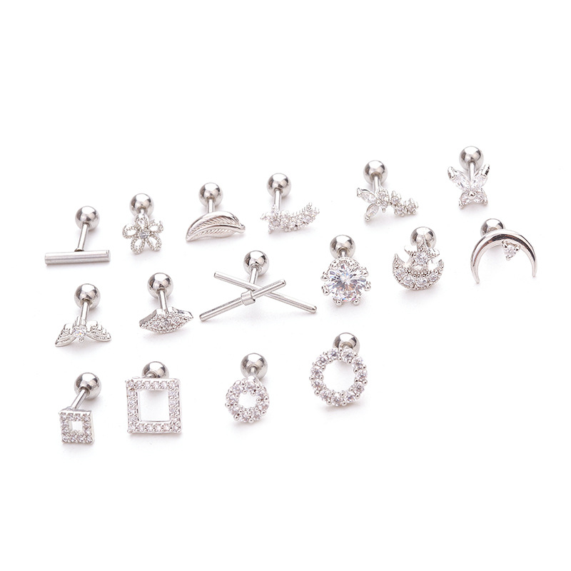 

1pcs Geometric Round Square Crystal Studs Earrings Stainless Steel Screw Ball Small Earring For Women Fashion Jewelry