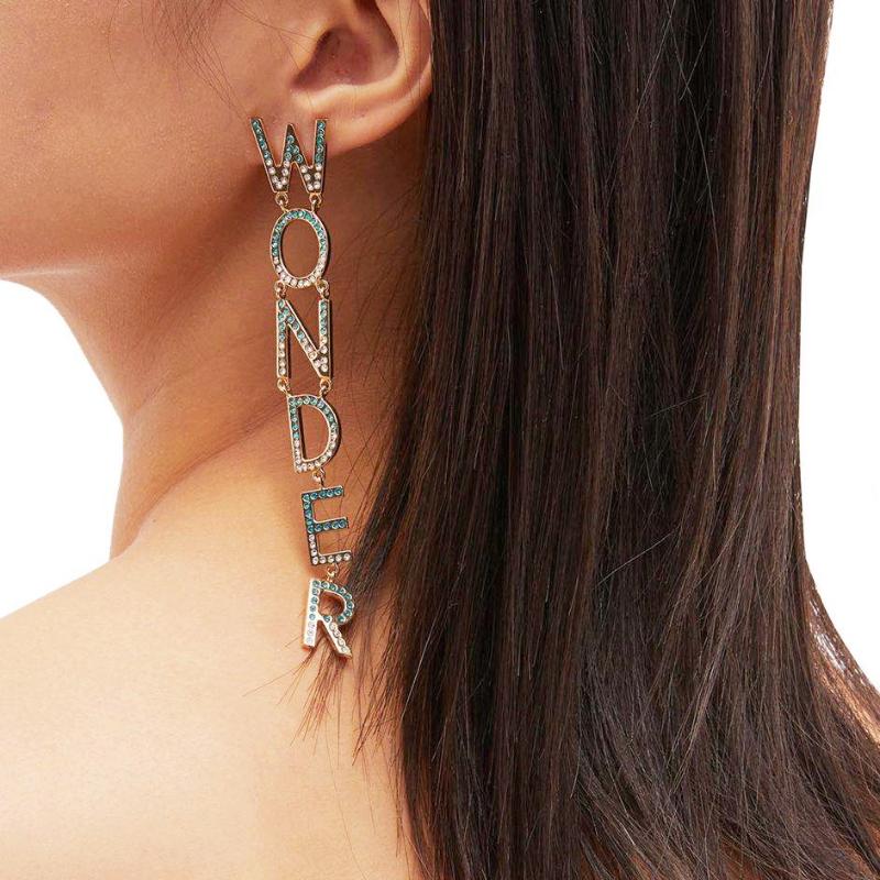 

New Arrival Multicolors Rhinestone Alloy Letters Women Dangle Earings Fashion Jewelry Hot Sale Statement Earrings Accessories