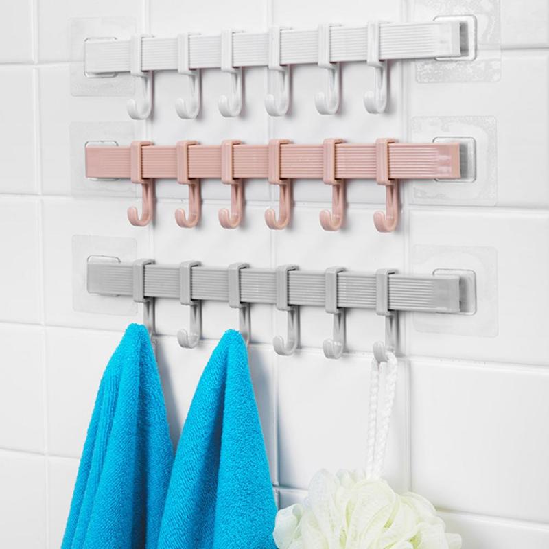 

Hooks Self Adhesive 6 Wall Hooks Rack Plastic Bathroom Door Rack Kitchen No Drill Kitchen Bathroom Organizer