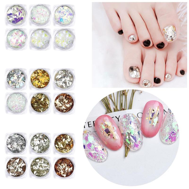 

6/12 bottles/set Irregular Foil Nail Art Stickers Glass Fragments Nails Decor Nail Art Shell Stickers DIY Manicure Tools