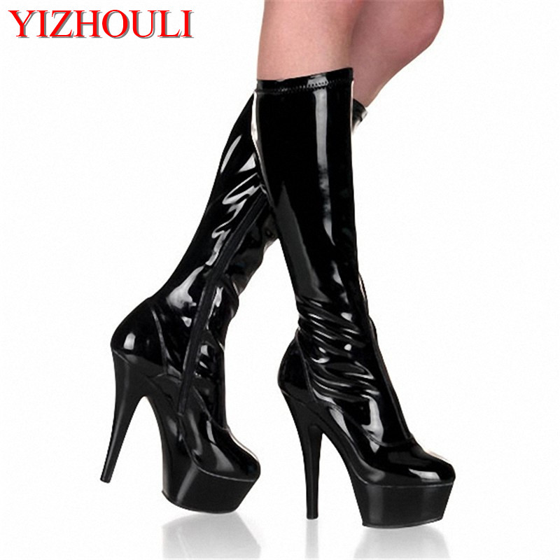 

2020 women's spring and autumn shoes fashion medium-leg 15cm boots sexy high-heeled shoes black knee high boots