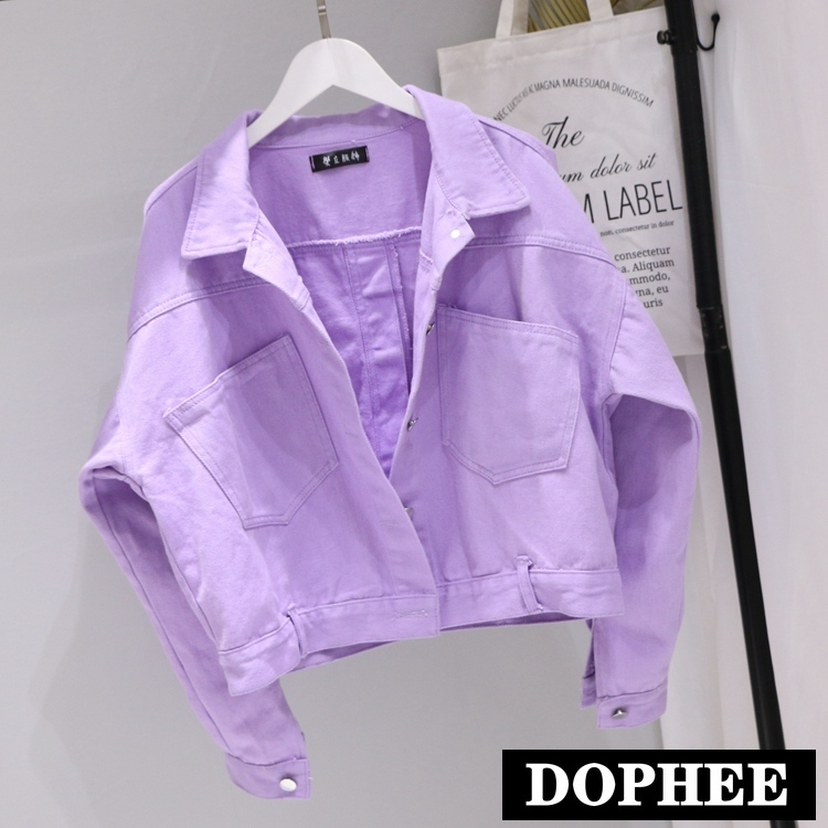 

Denim Jacket Women' Spring Fall Solid Color Simple Jeans Coat Female Student Short Jacket Loose Cowboy Coat Big Size, Lavender