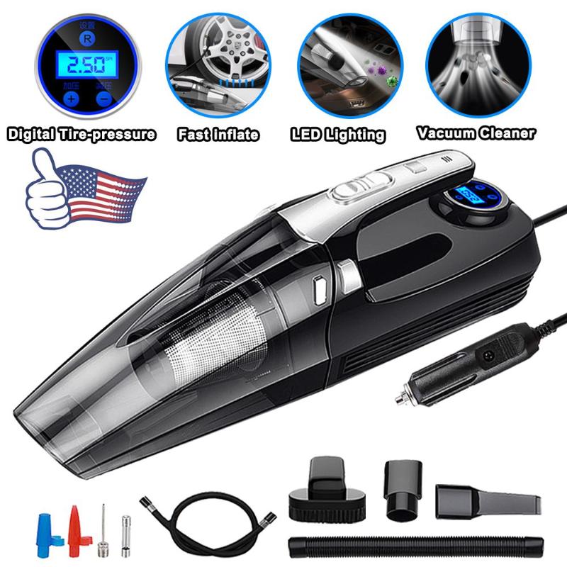 

4 in 1 Multifunction Car Vacuum Cleaner Digital Display Pressure Gauge Portable Dual Use Auto Inflatable Pump Air Compressor