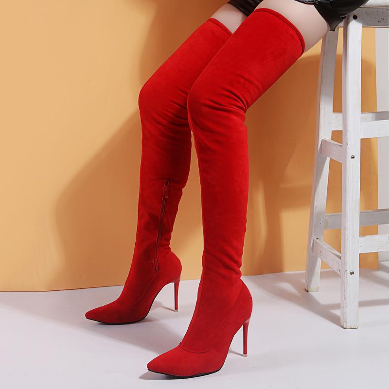 

Women's shoes woman plus large big size 35-43 over the knee boots thin high heel sexy party boots elastic botas de mujer 2020, Red